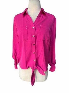 NWOT JM Collection Fuschia Tie-Front‎ Hem Blouse